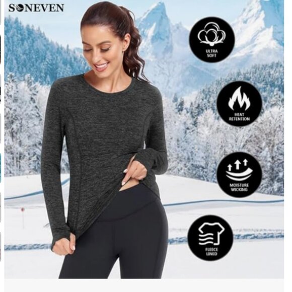 Thermal Fleece with Pockets Long Sleeve Running Shirt with Thumb Holes - Picture 2 of 7